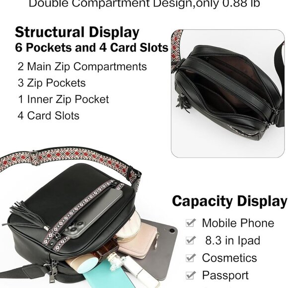 Crossbody Bags for Women Designer Vegan Leather Crossbody Purse Multi-pocket Med - Picture 4 of 9
